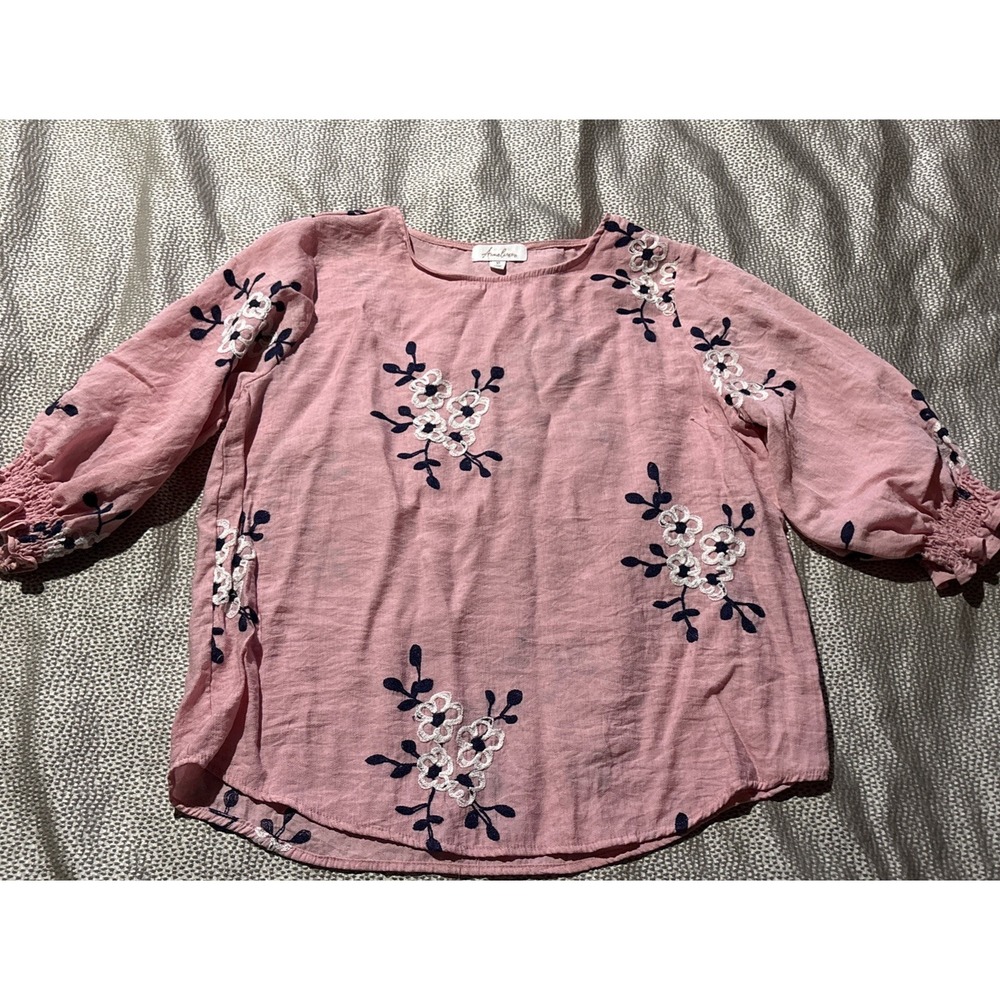 Auneliege Kindred Womens Top XL Pink Boho Embroidered Cottagecore